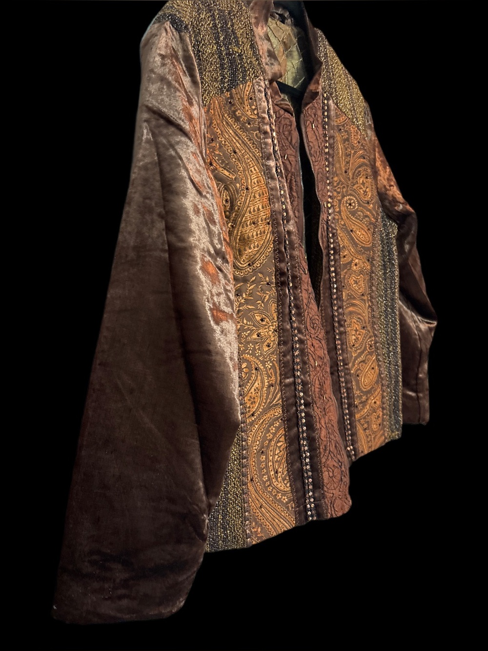 Unisex - gender free Tibetan / Boho Inspired Brown Paisley Quilted Jacket - Picture 5 of 11
